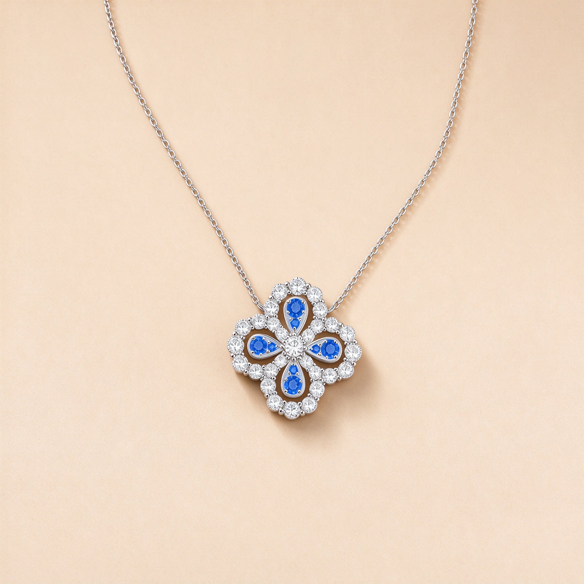 Four-leaf clover lab-grown diamond pendant on platinum chain