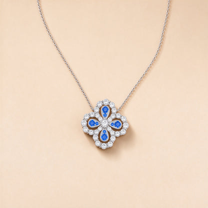 Four-leaf clover lab-grown diamond pendant on platinum chain
