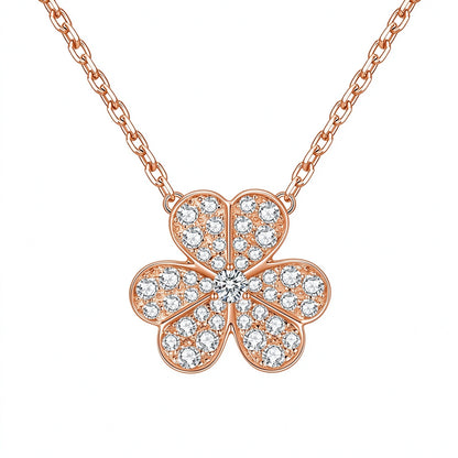 DANFÉE clover pavé lab-grown diamond necklace in 18K rose gold, front view
