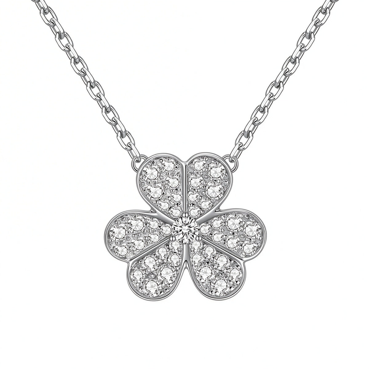 DANFÉE clover pavé lab-grown diamond necklace in 18K white gold, front view