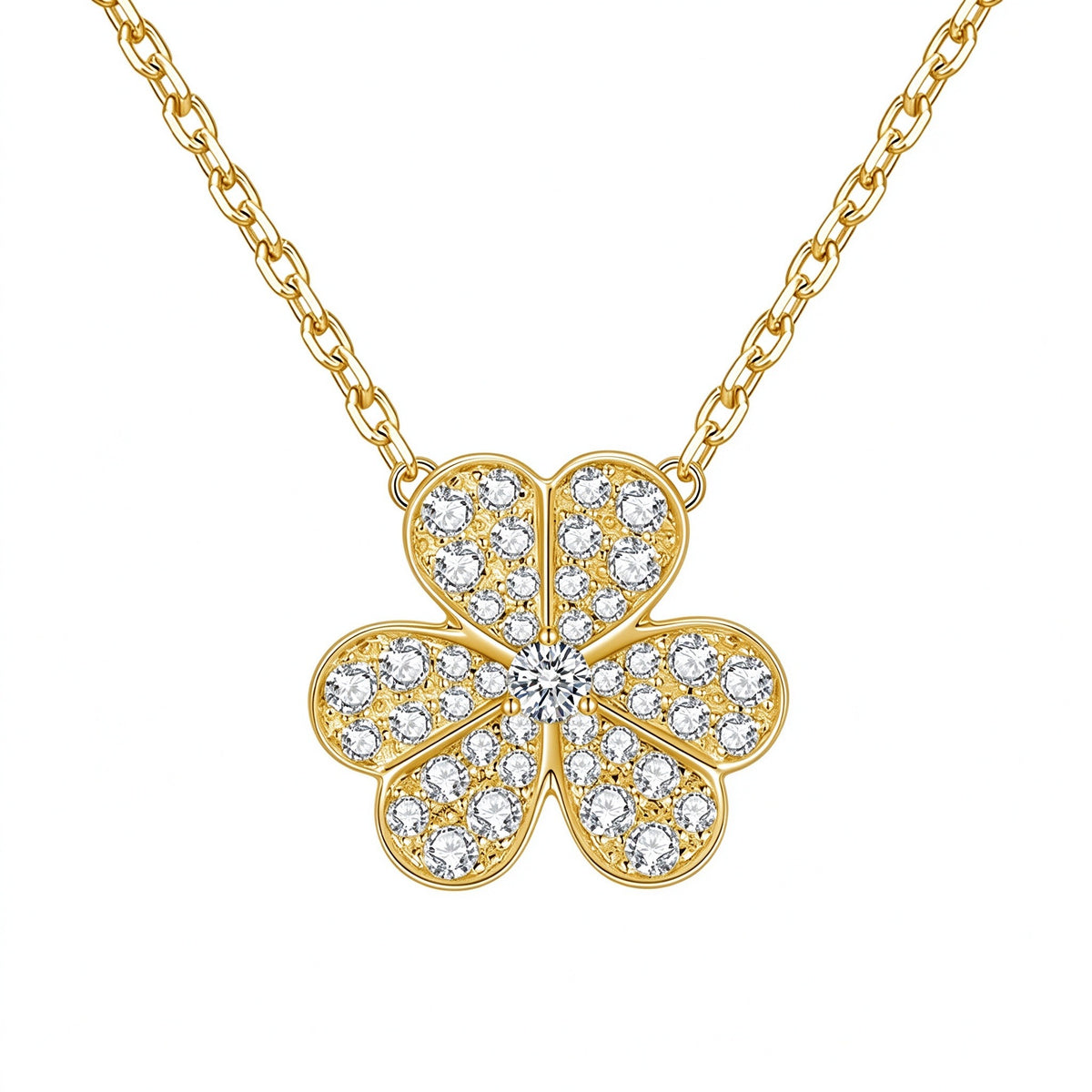 DANFÉE clover pavé lab-grown diamond necklace in 18K yellow gold, front view