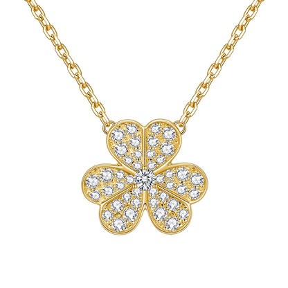 DANFÉE clover pavé lab-grown diamond necklace in 18K yellow gold, front view