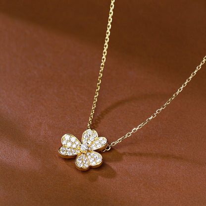 DANFÉE clover pavé lab-grown diamond necklace in 18K yellow gold on leather