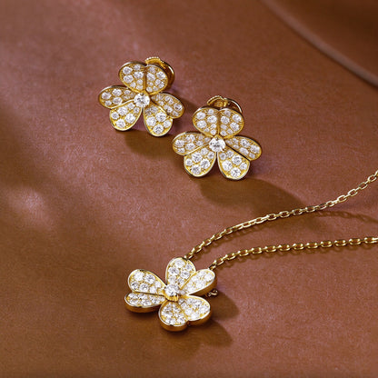 DANFÉE clover pavé lab-grown diamond necklace in 18K yellow gold, styled view