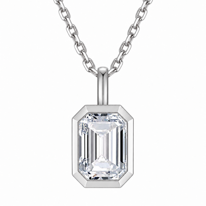 DANFÉE emerald-cut bezel diamond necklace in 18K white gold, also used for PT950 platinum option