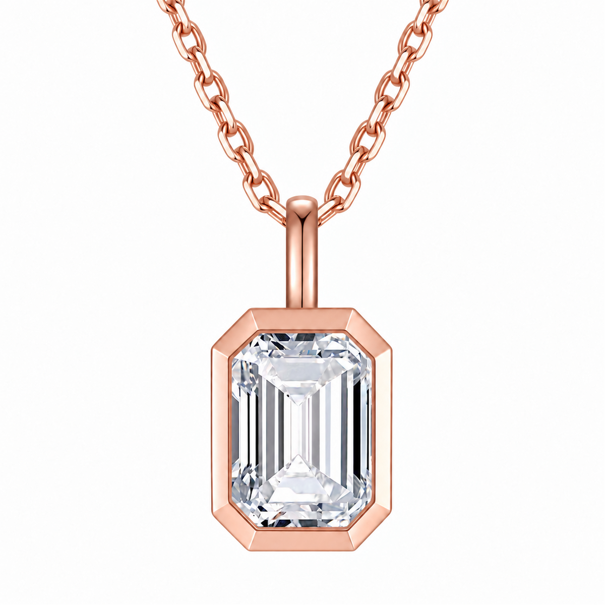 DANFÉE emerald-cut bezel diamond necklace in 18K rose gold, metal option