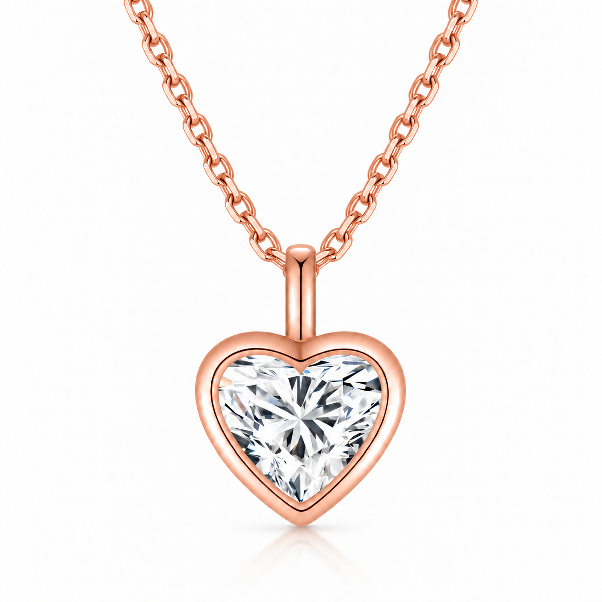 DANFÉE heart bezel lab-grown diamond necklace in 18K rose gold, white background