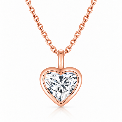 DANFÉE heart bezel lab-grown diamond necklace in 18K rose gold, white background