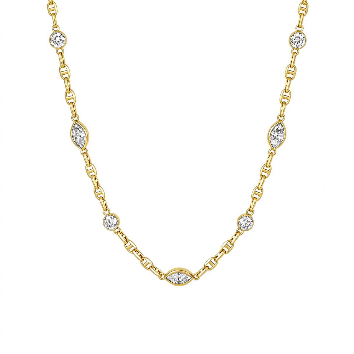 Constellation marquise and round lab-grown diamond station necklace in 18K yellow gold