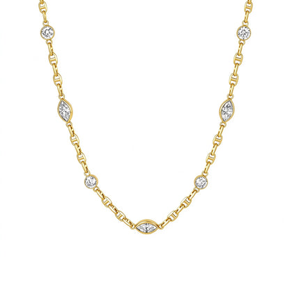 Constellation marquise and round lab-grown diamond station necklace in 18K yellow gold