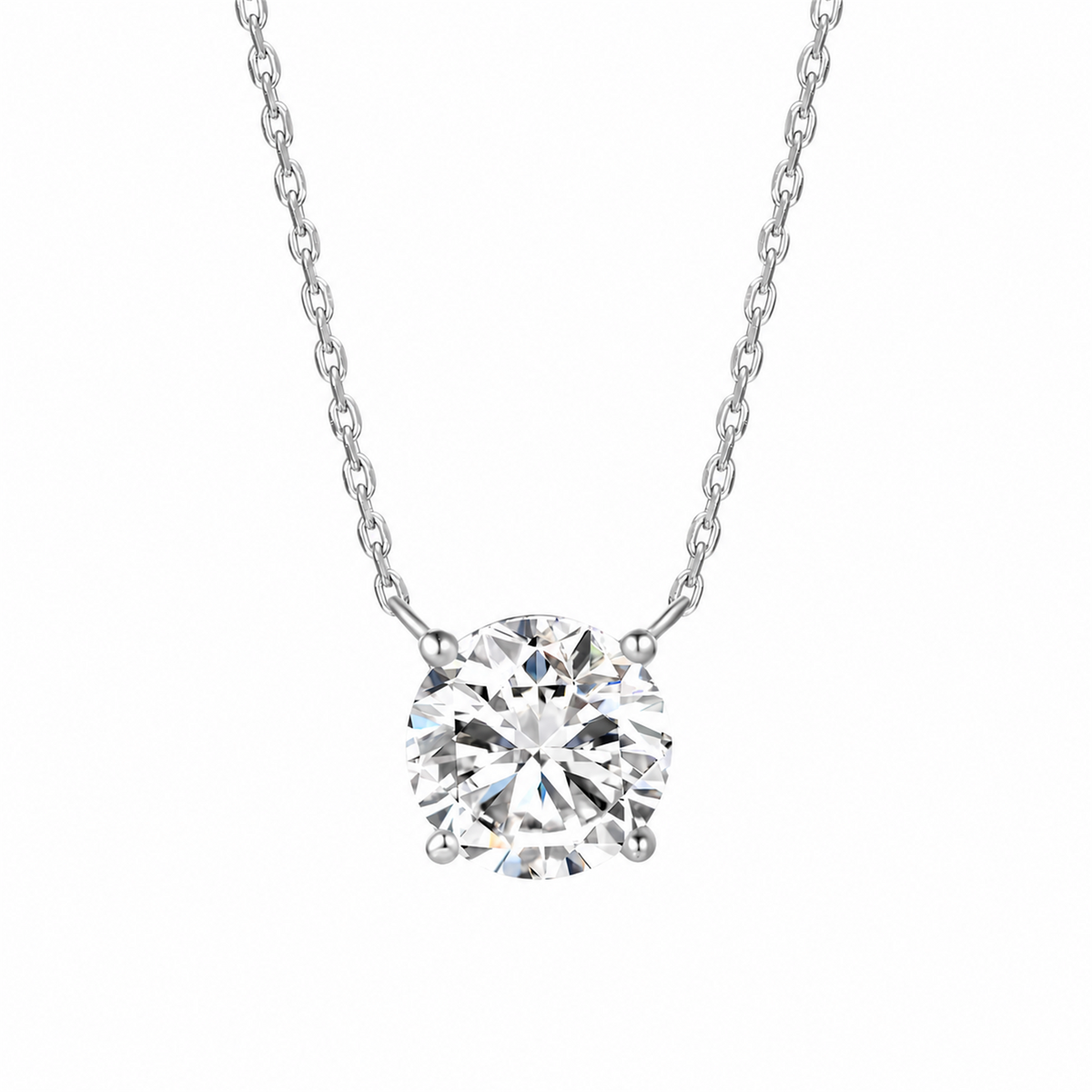 18K gold necklace in silver colour on white background