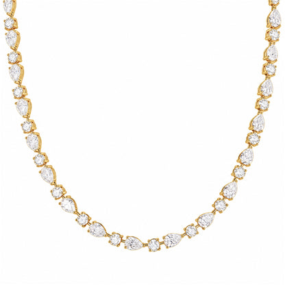 DANFÉE 21 carat pear and round lab-grown diamond necklace in 18K yellow gold on white background