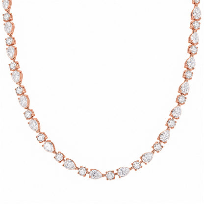 DANFÉE 21 carat pear and round lab-grown 18K rose gold necklace on white background