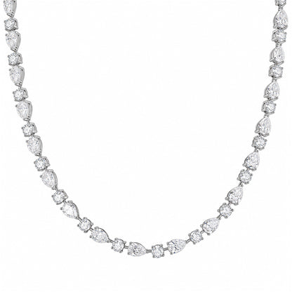 DANFÉE 21 carat pear and round lab-grown 18K white gold necklace on white background; also used to illustrate PT950 platinum