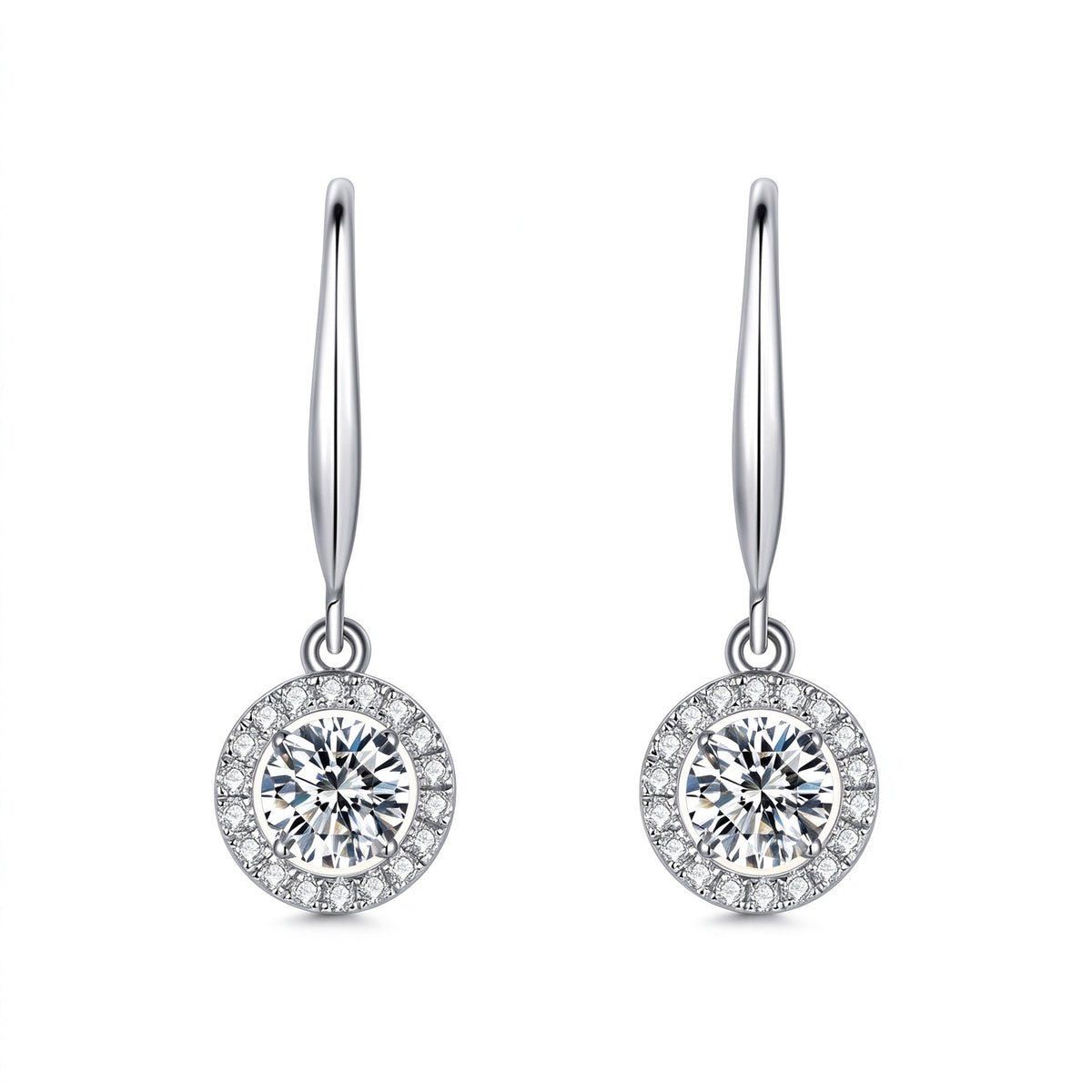 DANFÉE Auréole round halo lab-grown diamond drop earrings in 18K white gold, D-E VS