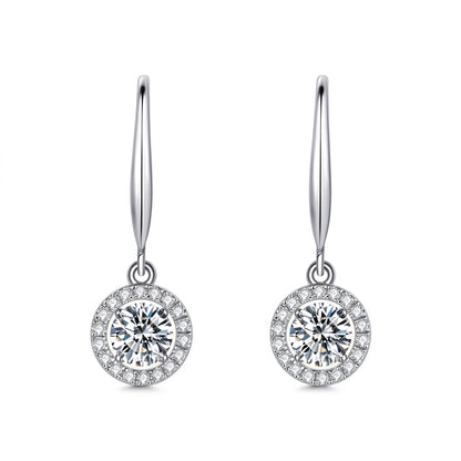 DANFÉE Auréole round halo lab-grown diamond drop earrings in 18K white gold, D-E VS
