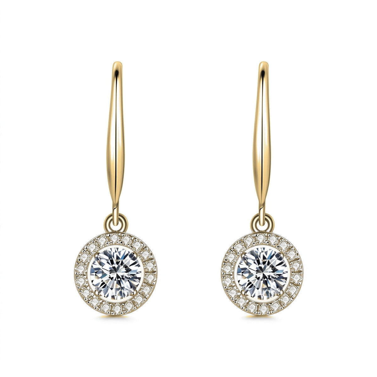 DANFÉE Auréole round halo lab-grown diamond drop earrings in 18K yellow gold, D-E VS