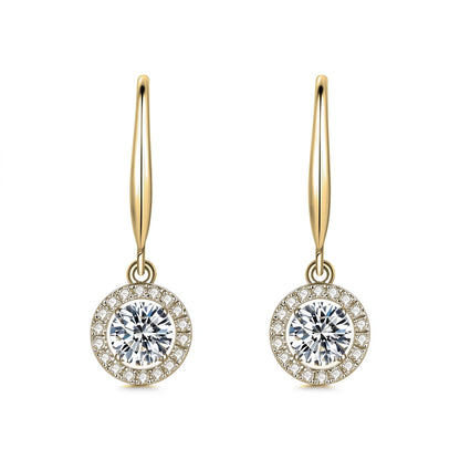 DANFÉE Auréole round halo lab-grown diamond drop earrings in 18K yellow gold, D-E VS
