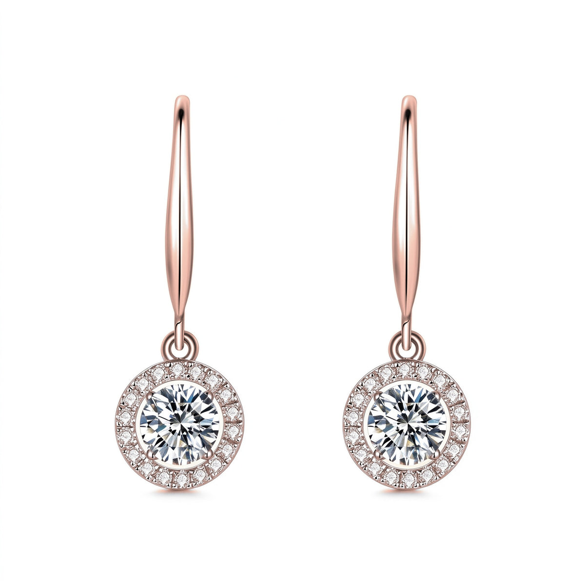 DANFÉE Auréole round halo lab-grown diamond drop earrings in 18K rose gold, D-E VS