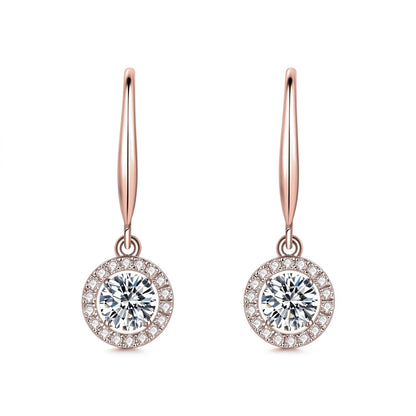 DANFÉE Auréole round halo lab-grown diamond drop earrings in 18K rose gold, D-E VS