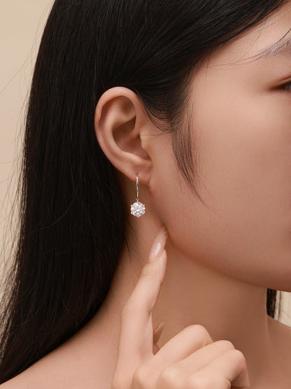 Aurore round brilliant diamond hook earring styled on model