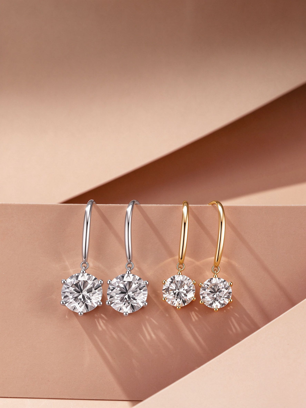 Aurore six-prong diamond drop earrings in 18K white and yellow gold