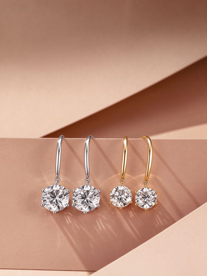 Aurore six-prong diamond drop earrings in 18K white and yellow gold
