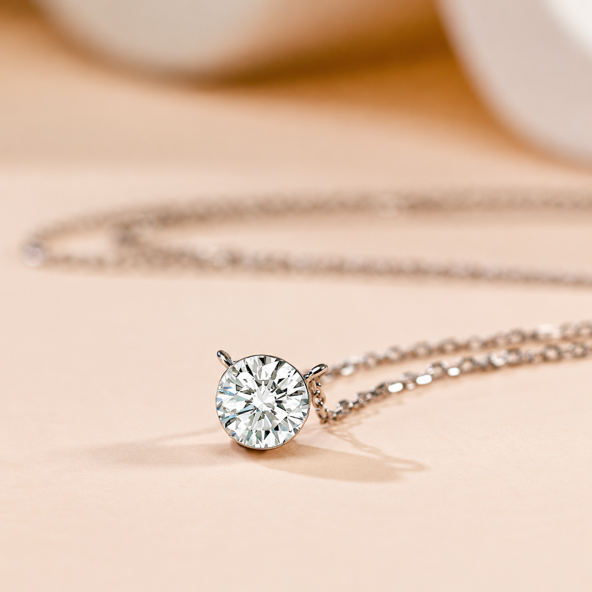 DANFÉE white gold bezel diamond necklace close-up