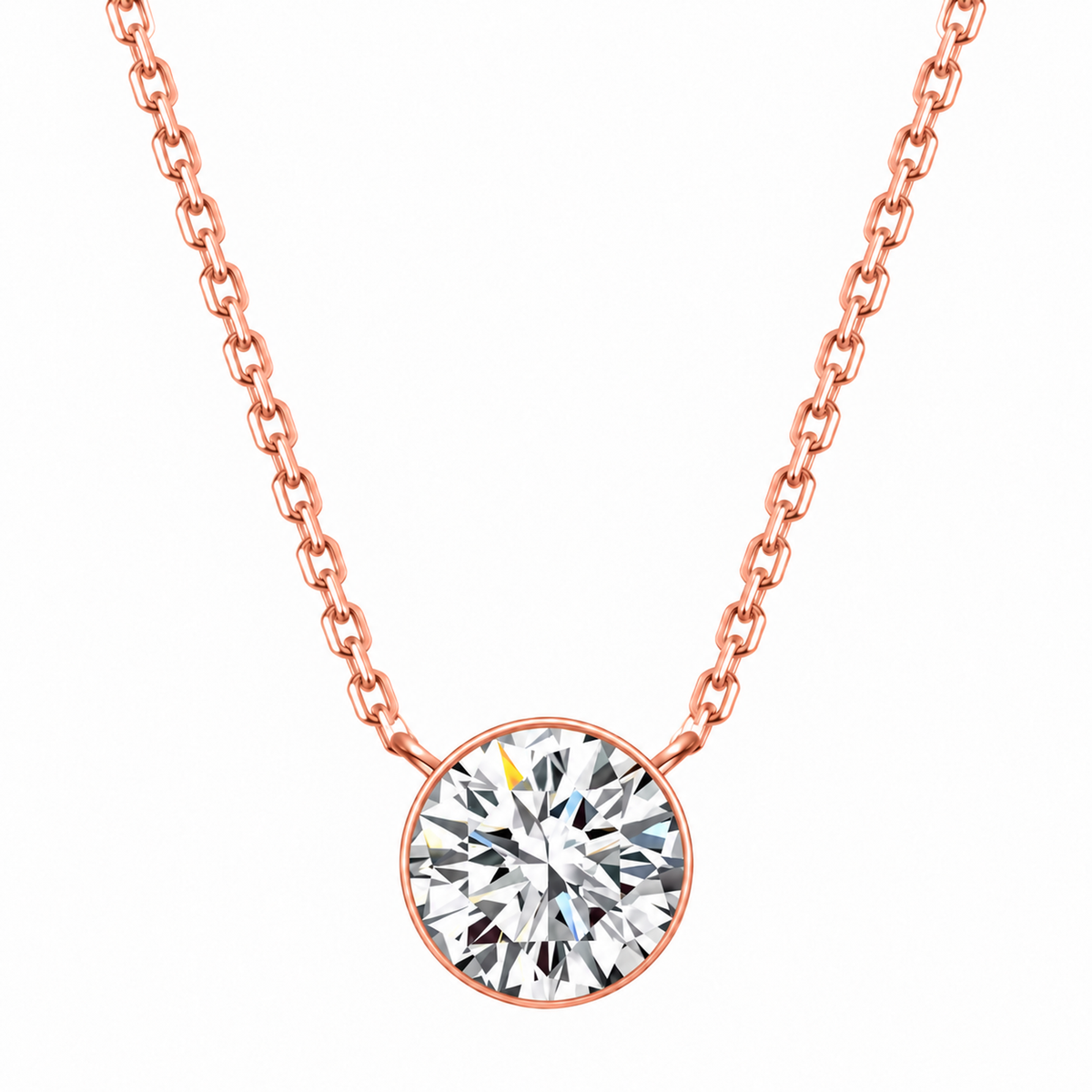 DANFÉE bezel-set lab-grown diamond necklace in 18K rose gold on white
