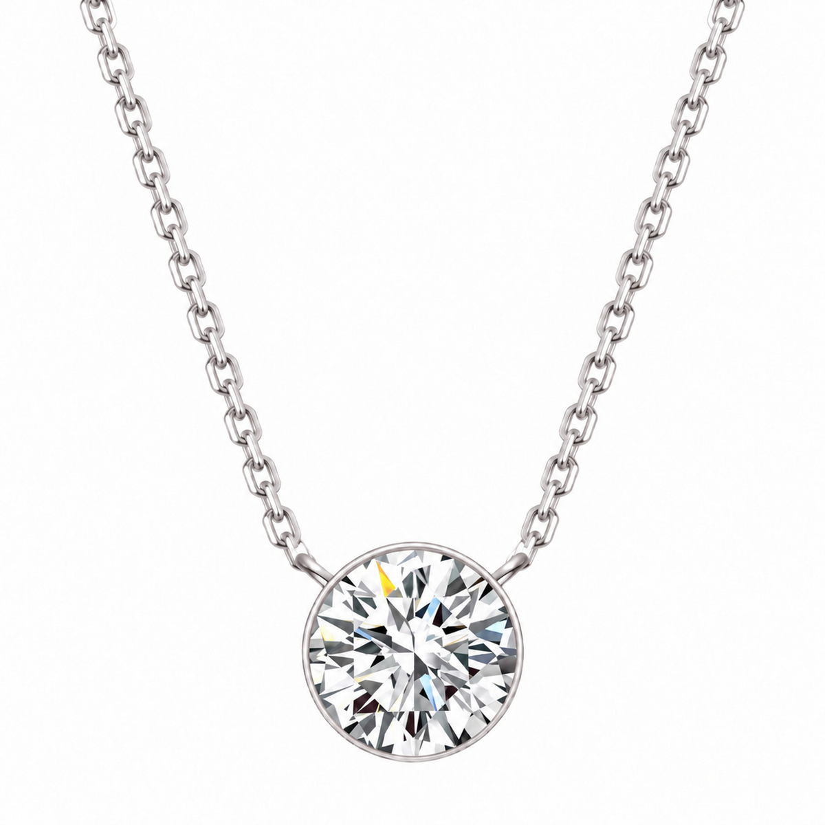 DANFÉE bezel-set lab-grown diamond necklace in 18K white gold on white