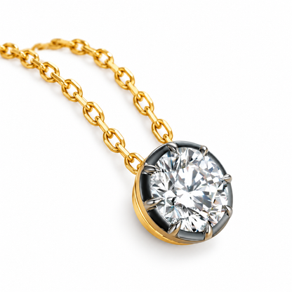 DANFÉE 1 carat lab-grown diamond necklace in 18K yellow gold - Angled pendant view on white