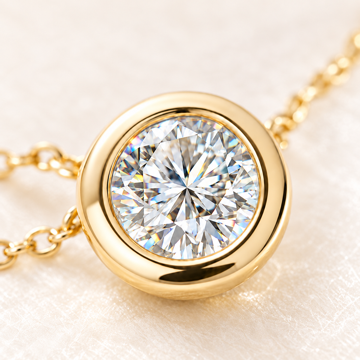 DANFÉE round lab-grown diamond and polished gold bubble bezel close-up