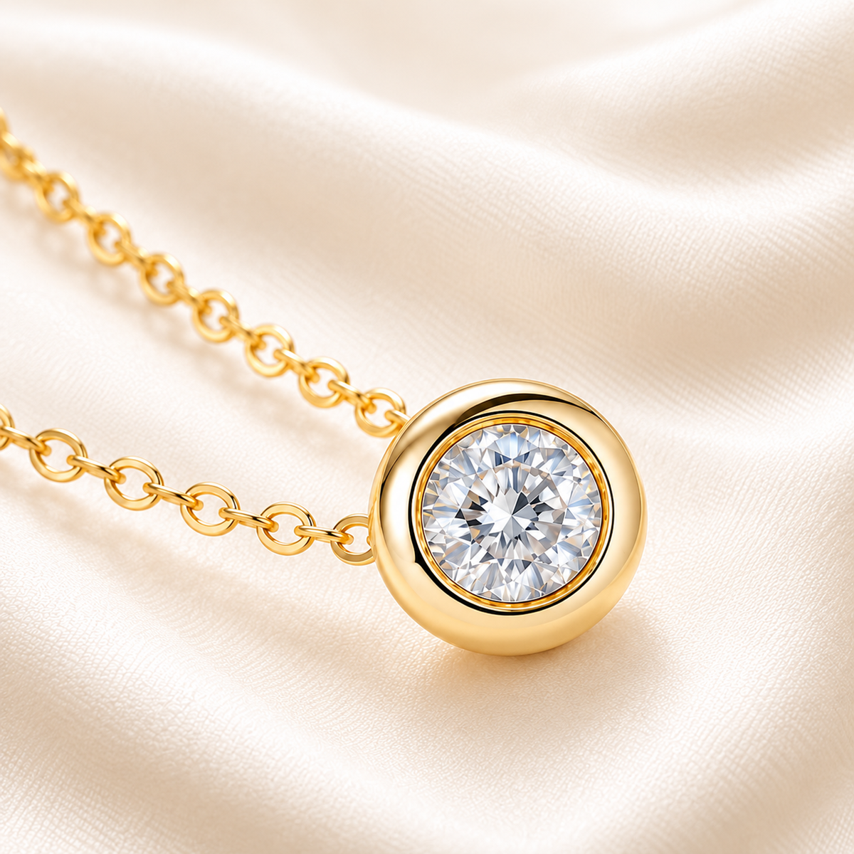 DANFÉE rounded gold bezel and oval-link chain detail on cream silk