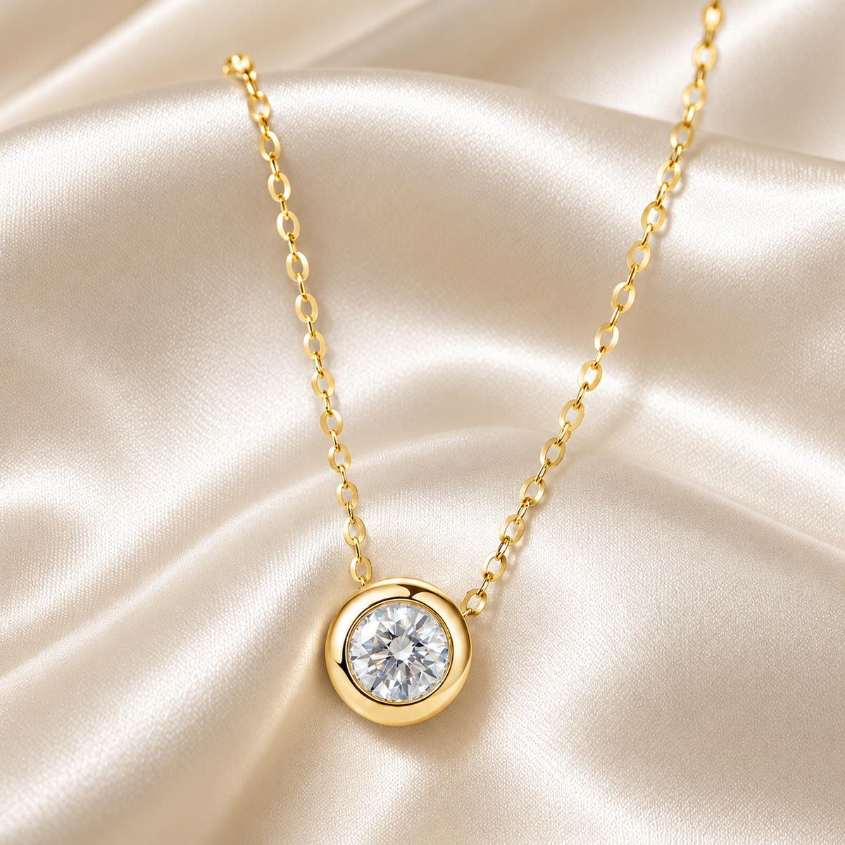 DANFÉE bubble bezel diamond pendant necklace on cream silk