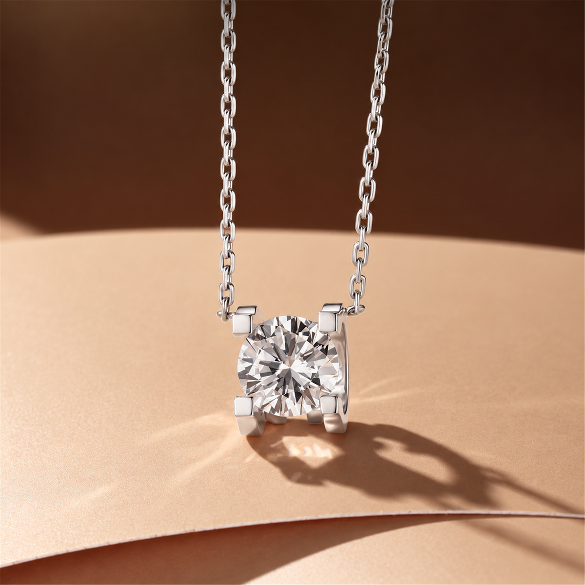 Bull-head diamond pendant necklace on beige paper in warm light