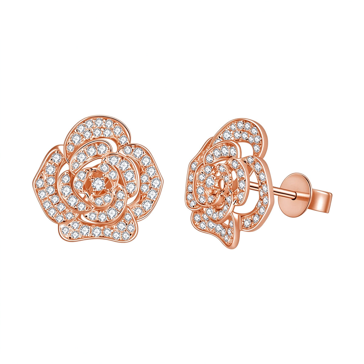 DANFÉE Camélia pavé lab-grown diamond camellia stud earrings in 18K rose gold