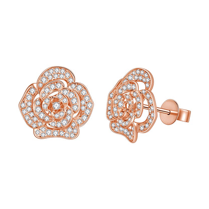 DANFÉE Camélia pavé lab-grown diamond camellia stud earrings in 18K rose gold