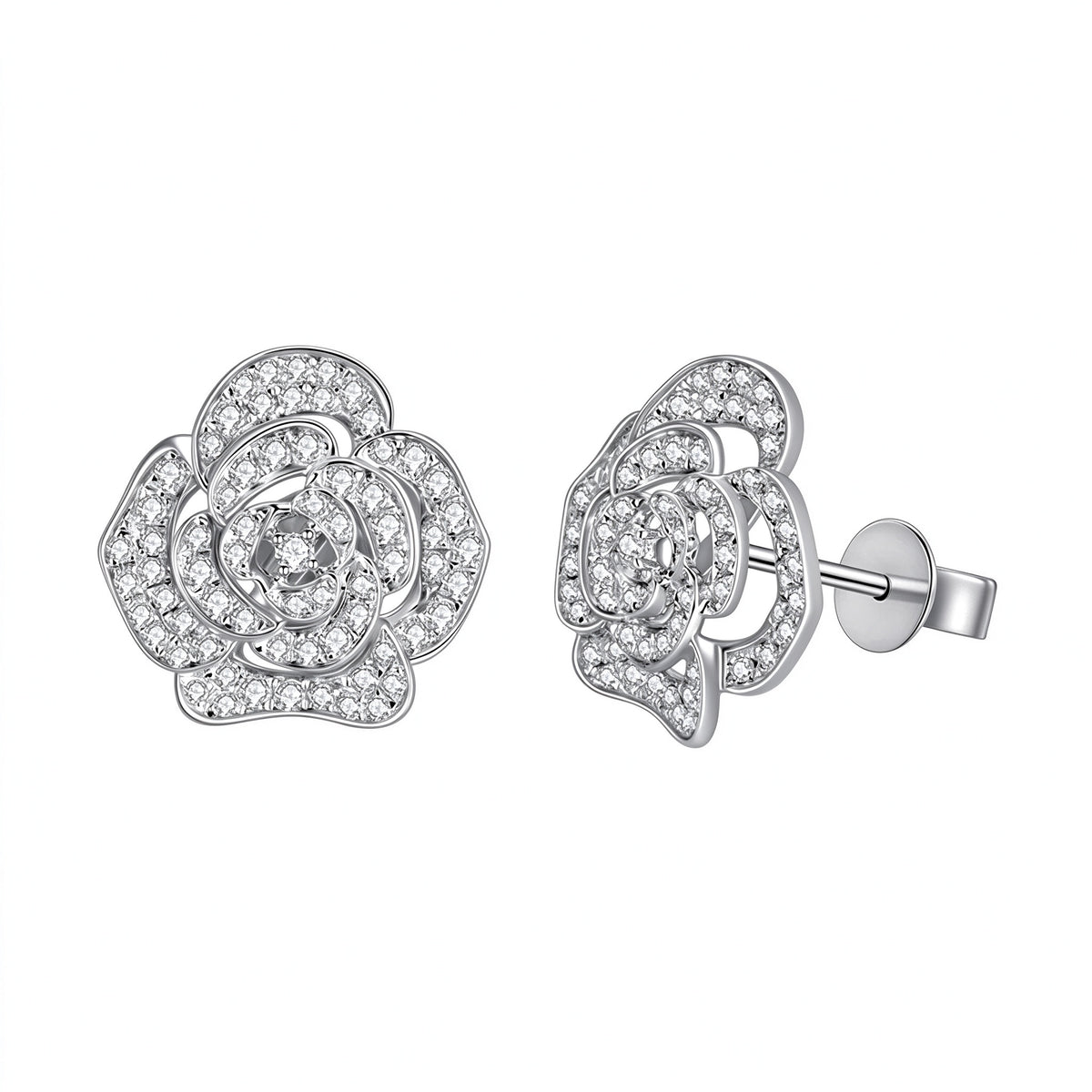 DANFÉE Camélia pavé lab-grown diamond camellia stud earrings in 18K white gold