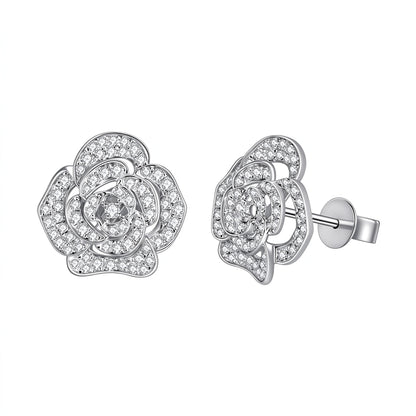 DANFÉE Camélia pavé lab-grown diamond camellia stud earrings in 18K white gold