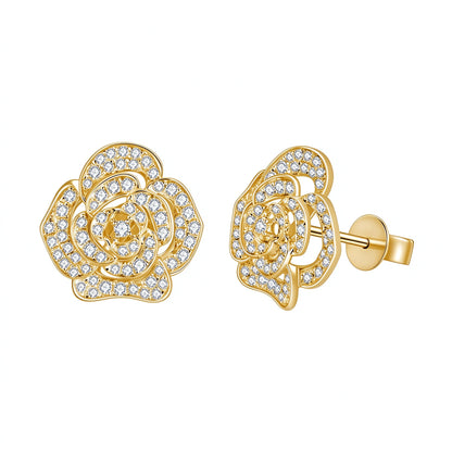 DANFÉE Camélia pavé lab-grown diamond camellia stud earrings in 18K yellow gold