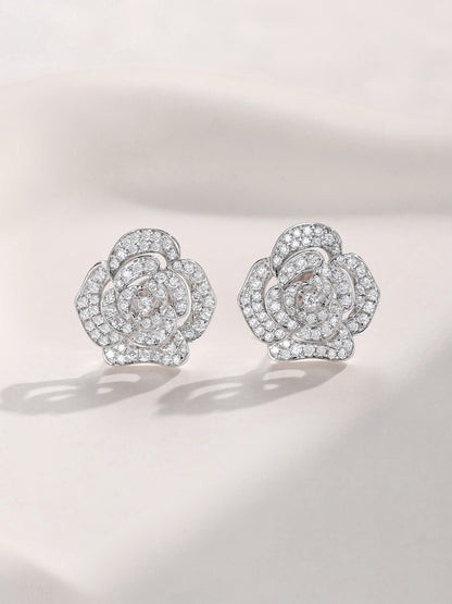 Pair of pavé diamond camellia stud earrings