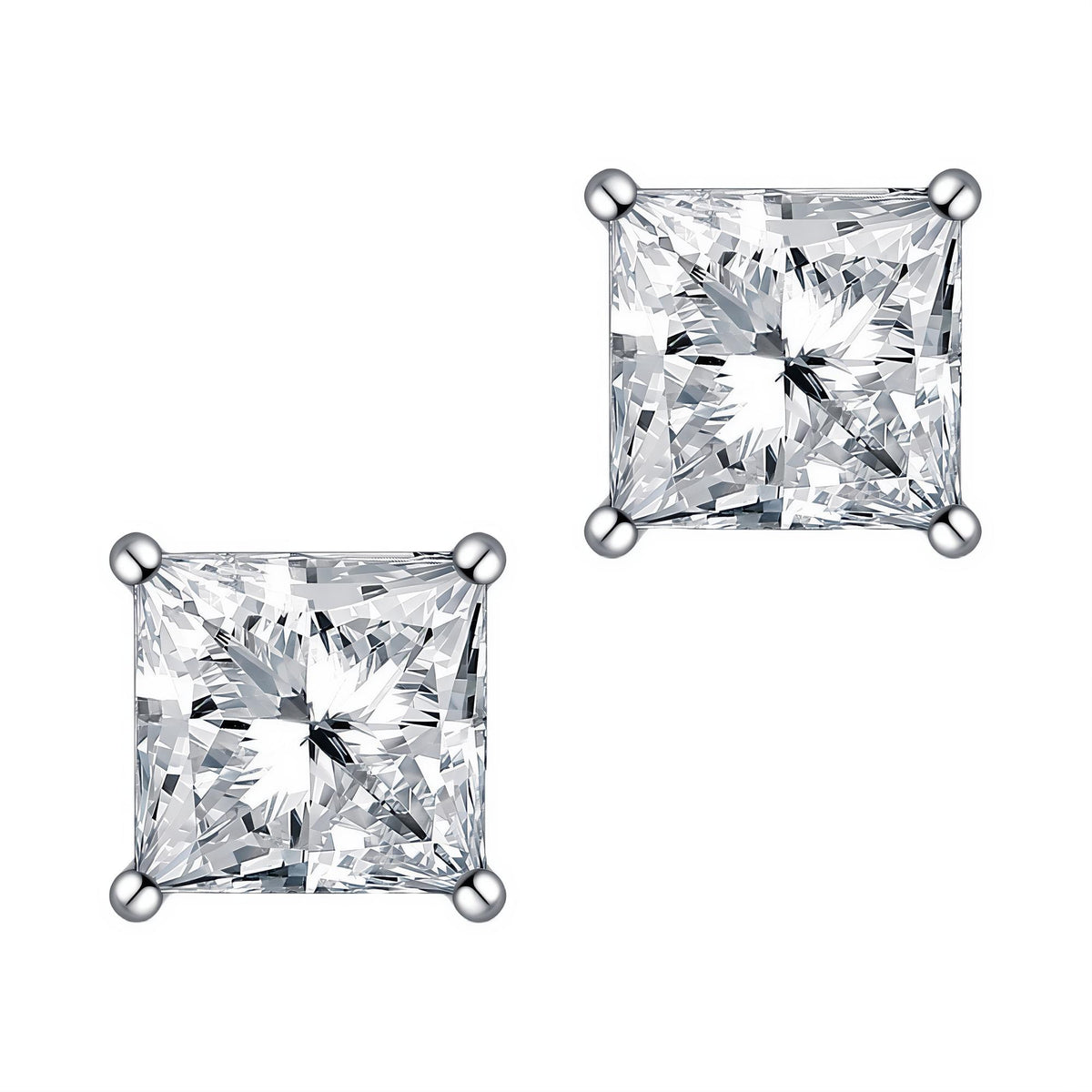 DANFÉE Carré princess-cut lab-grown diamond stud earrings in 18K white gold, front view