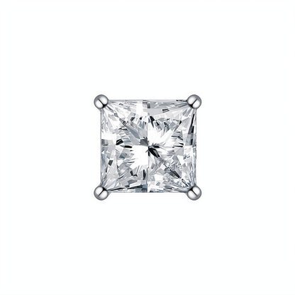 Single princess-cut lab-grown diamond stud in four-prong 18K white gold, 1 carat each