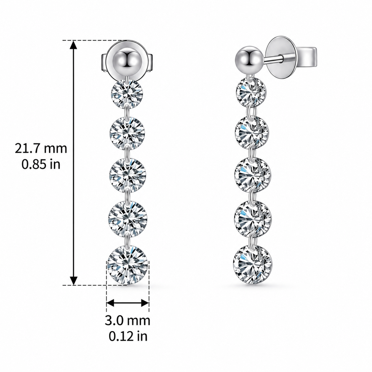 Cascade diamond drop earrings size guide, approx. 21.7 mm length