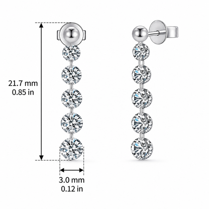 Cascade diamond drop earrings size guide, approx. 21.7 mm length