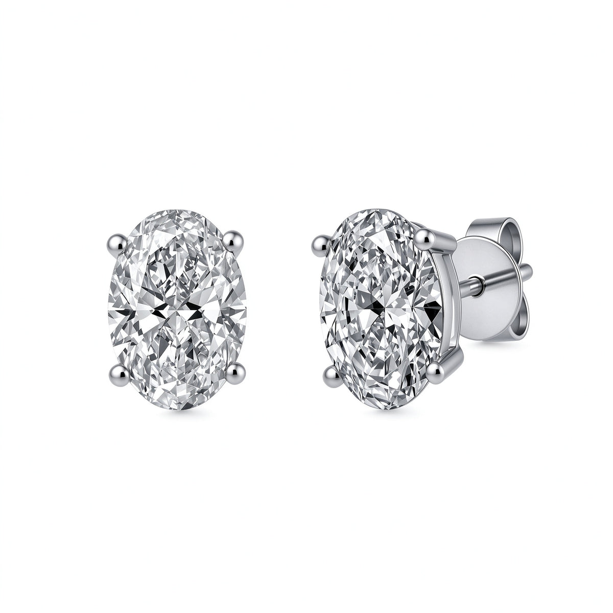 DANFÉE Céleste oval lab-grown diamond stud earrings in 18K white gold, white background