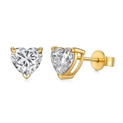 DANFÉE Cœur heart-cut lab-grown diamond stud earrings in 18K yellow gold, front and side view