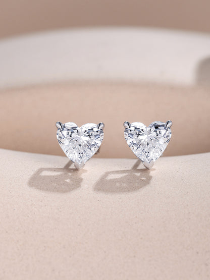 Pair of heart-cut lab-grown diamond solitaire studs, D-E colour, VVS clarity