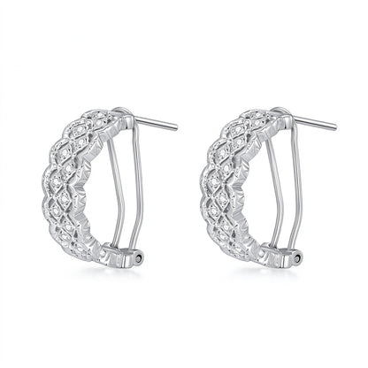 DANFÉE Dentelle lace lattice lab-grown diamond huggie earrings in PT950 platinum on white