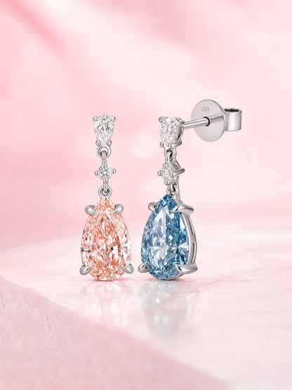 Mismatched Fancy Vivid Blue and Pink pear diamond drop earrings with push back